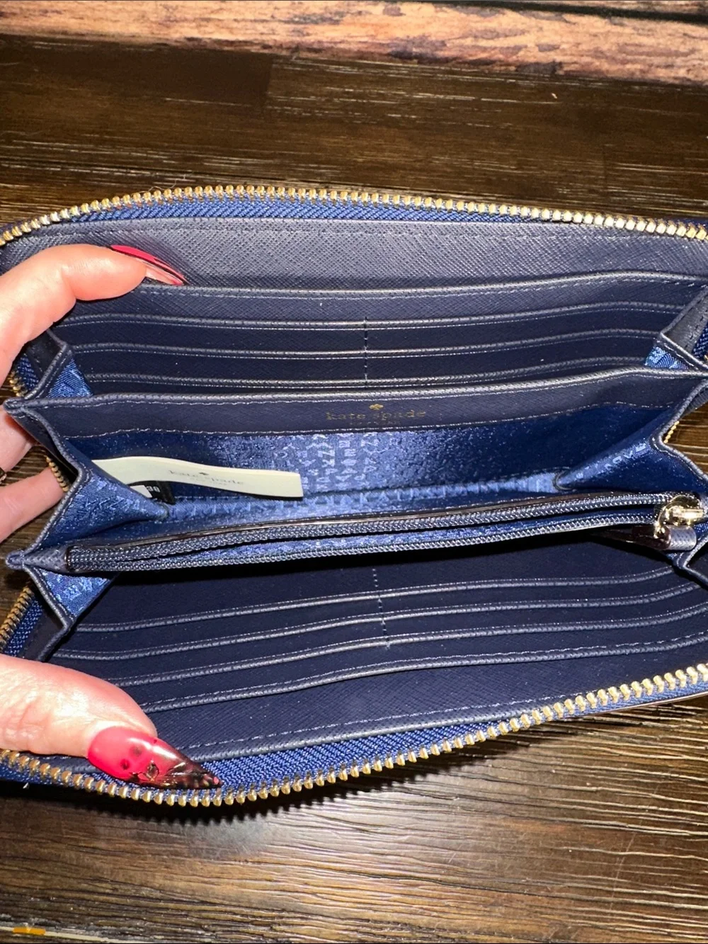 kate spade Striped Zip-Around Wallet - Blue, White, Black, Coral